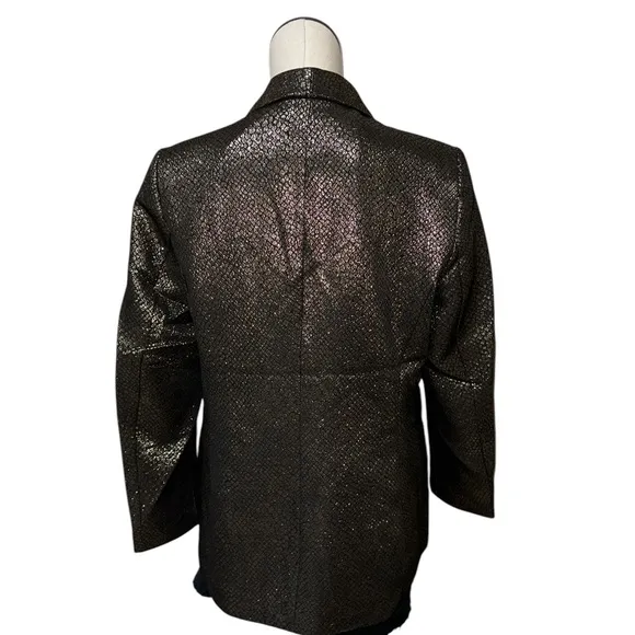 NWT Anne Klein Gold Metallic Snake Skin Print  One Button Blazer Black