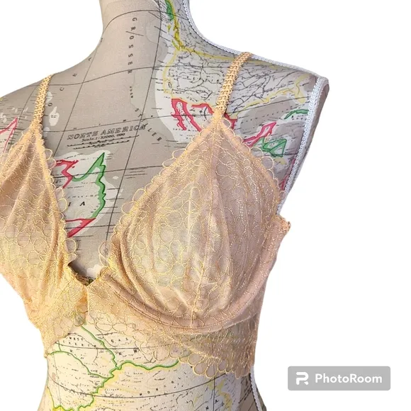 NWT Free People Lucia Size 36D Sheer Lace Underwire Lace Bra Wheat Sunset Gold