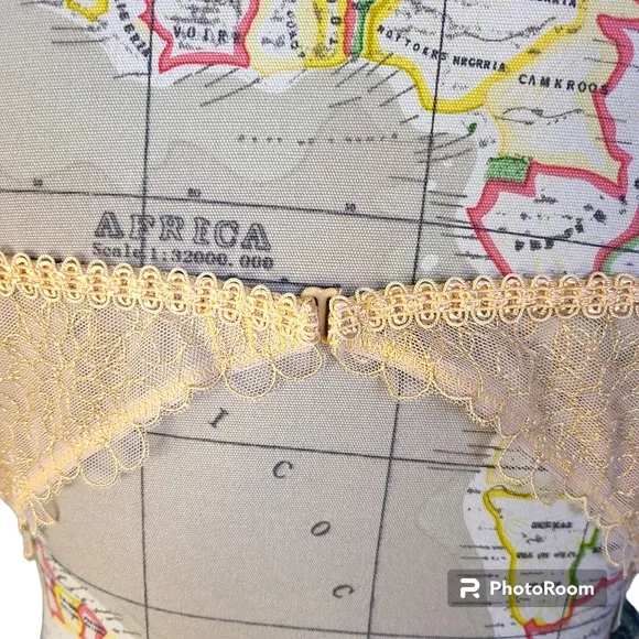 NWT Free People Lucia Size 36D Sheer Lace Underwire Lace Bra Wheat Sunset Gold