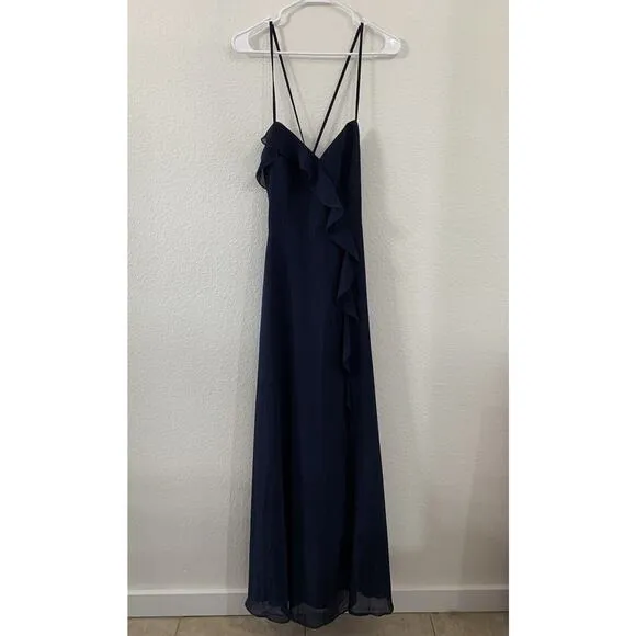 NWT Moonlit Moment Navy Blue Ruffled‎ Maxi Dress Formal