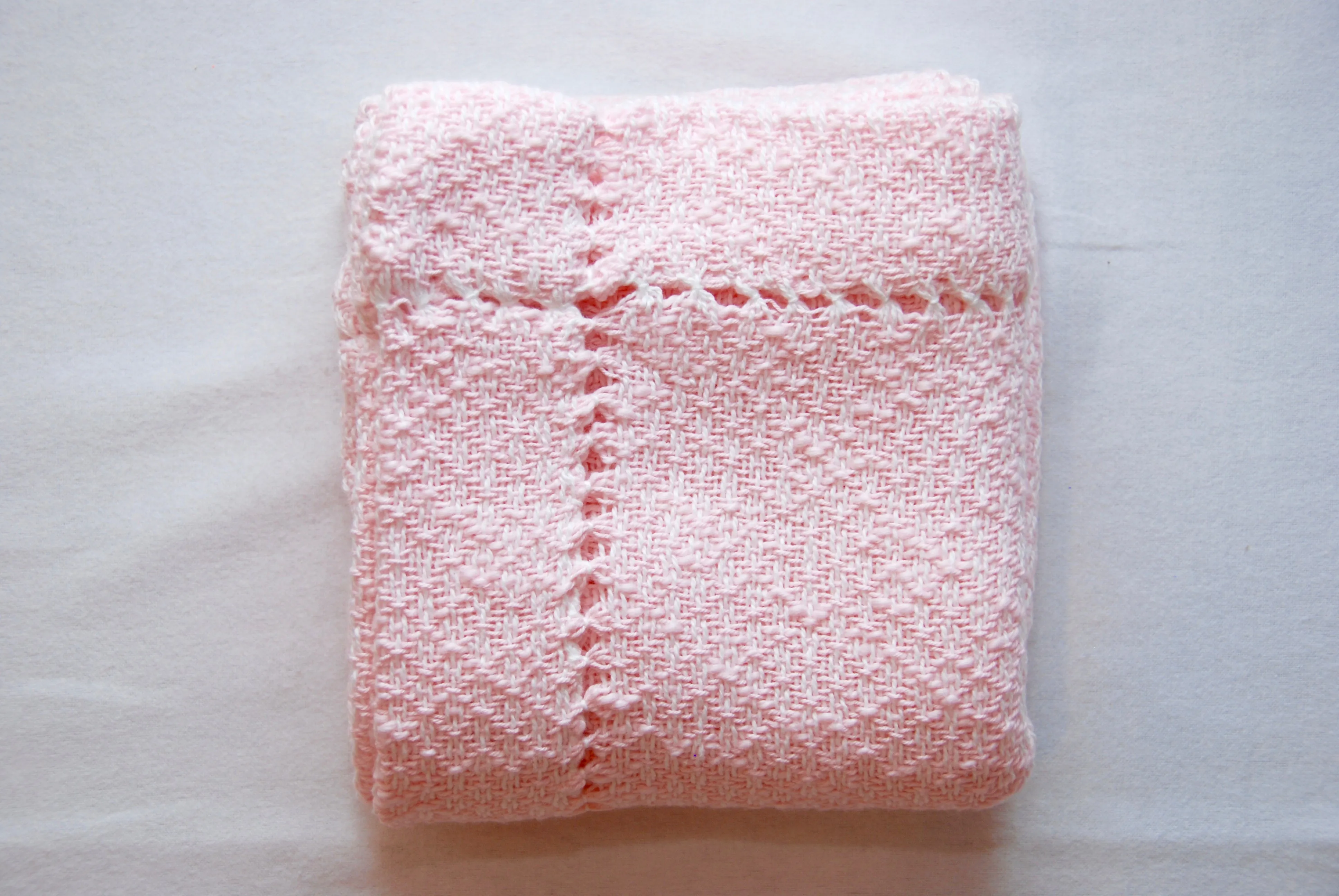 Pink Hemstitched Hand Woven Baby Blanket