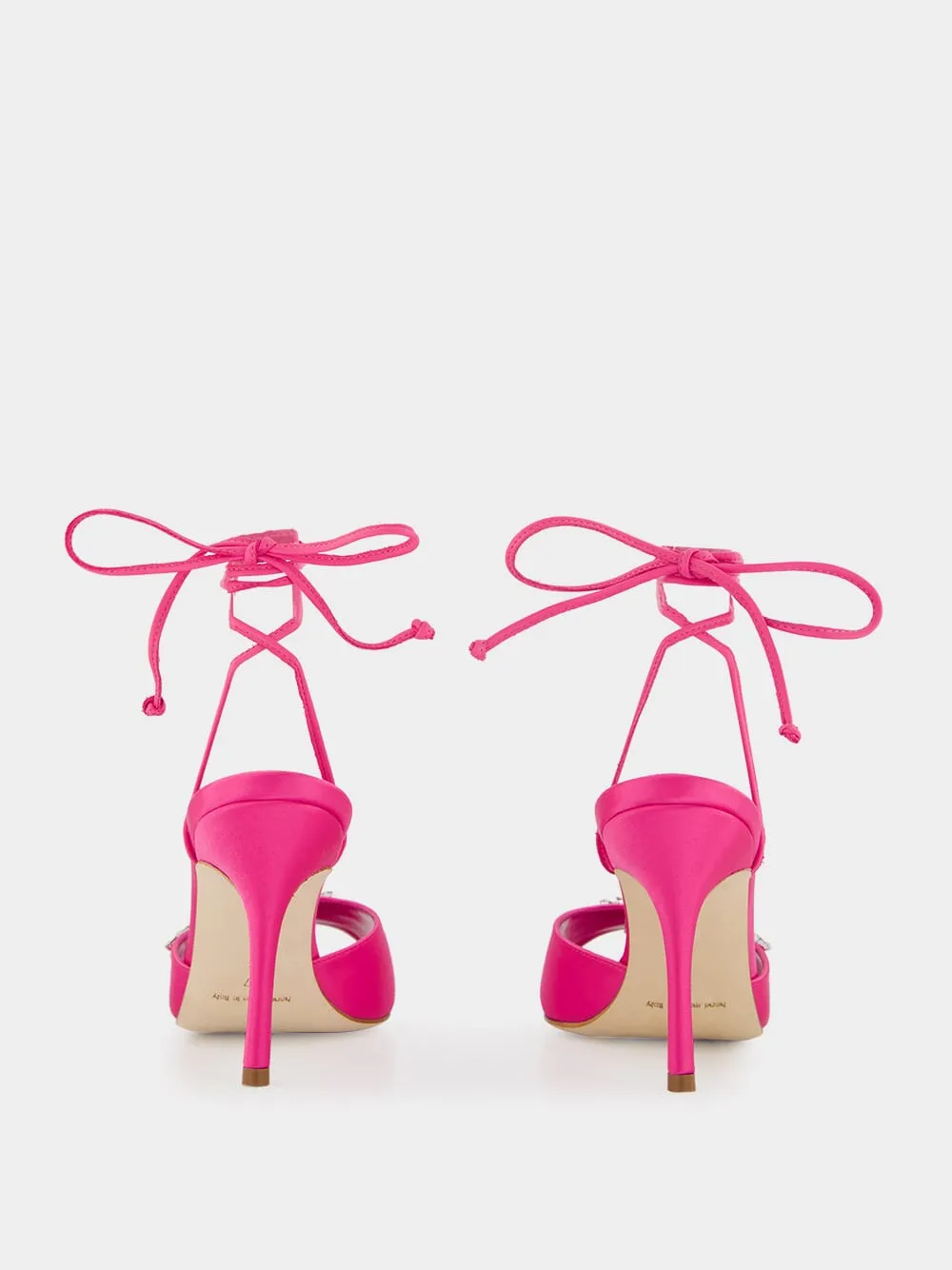 Plumena 90 Crystal-Embellished Satin Lace-Up Pink Sandals