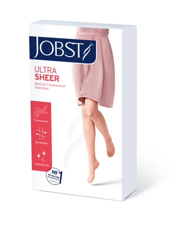 PR/1 JOBST ULTRASHEER WOMEN, THIGH HIGH PETITE W/SIL LACE BAND, 15-20MMHG, XL, NATURAL, CLOSED TOE