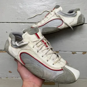 Prada Leather White Grey and Red Driving Loafer Shoes