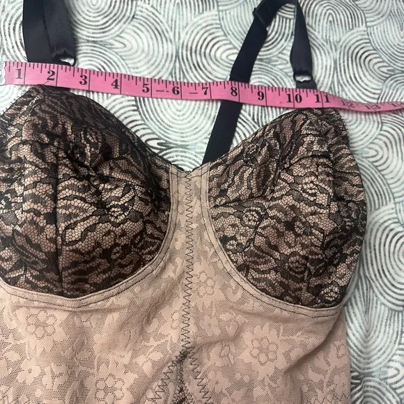 Rago Nude &amp; Black Floral Extra Firm Open Bottom Body Shaper W/Garters NWT 34D