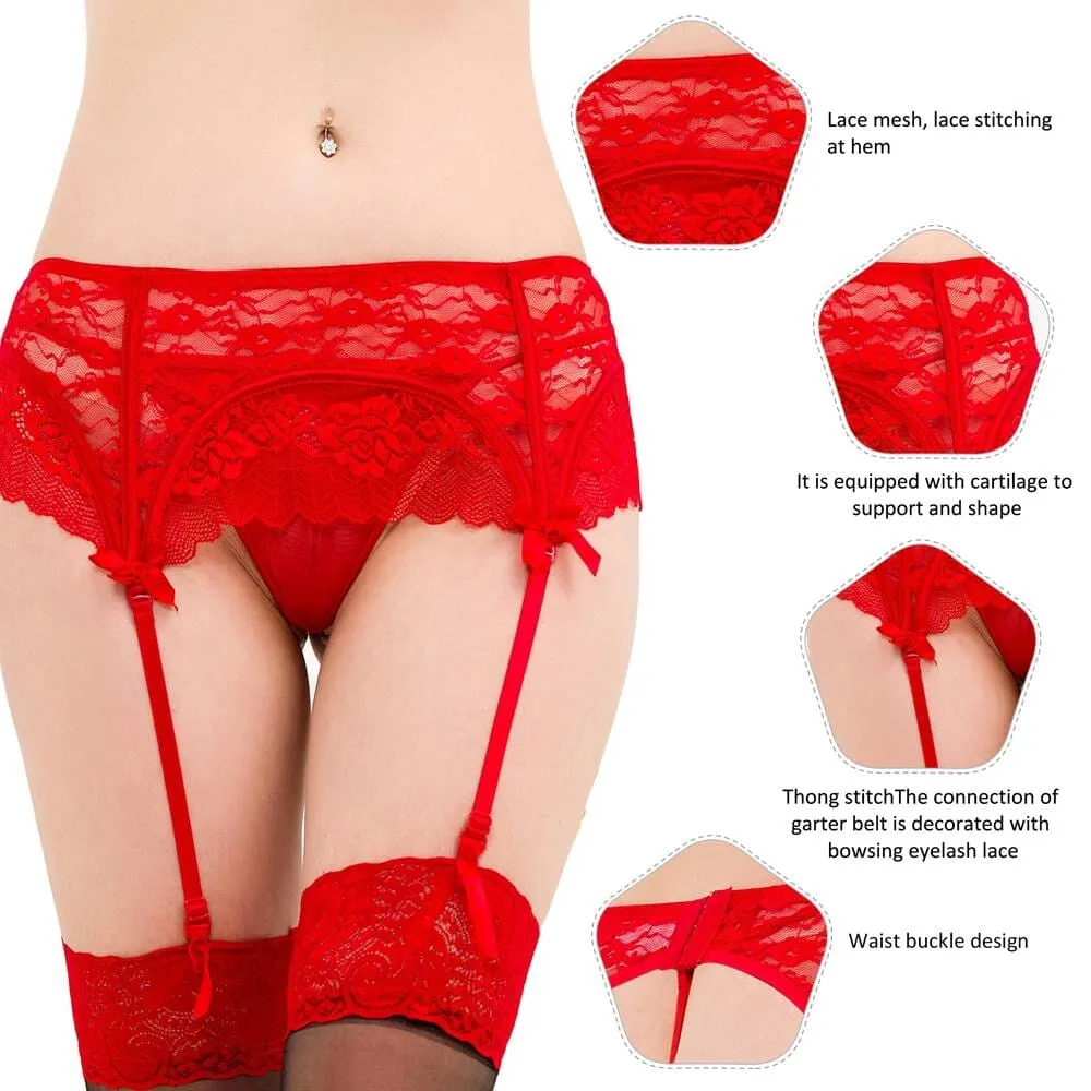Scandals Sexy Boned Black High Waist Lace Garter and Panty