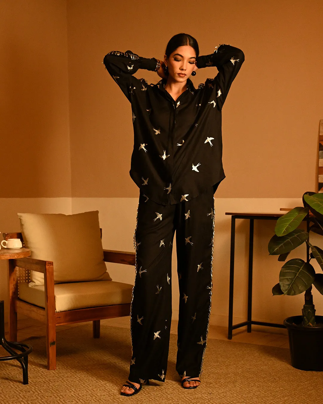 Silver Bird Foil Shirt  set