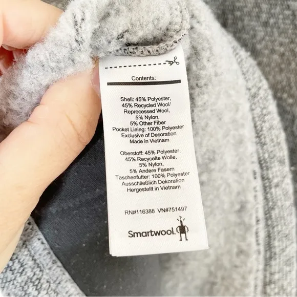 Smartwool Hudson Trail Full Zip Fleece Sweater Jacket Gray Medium
