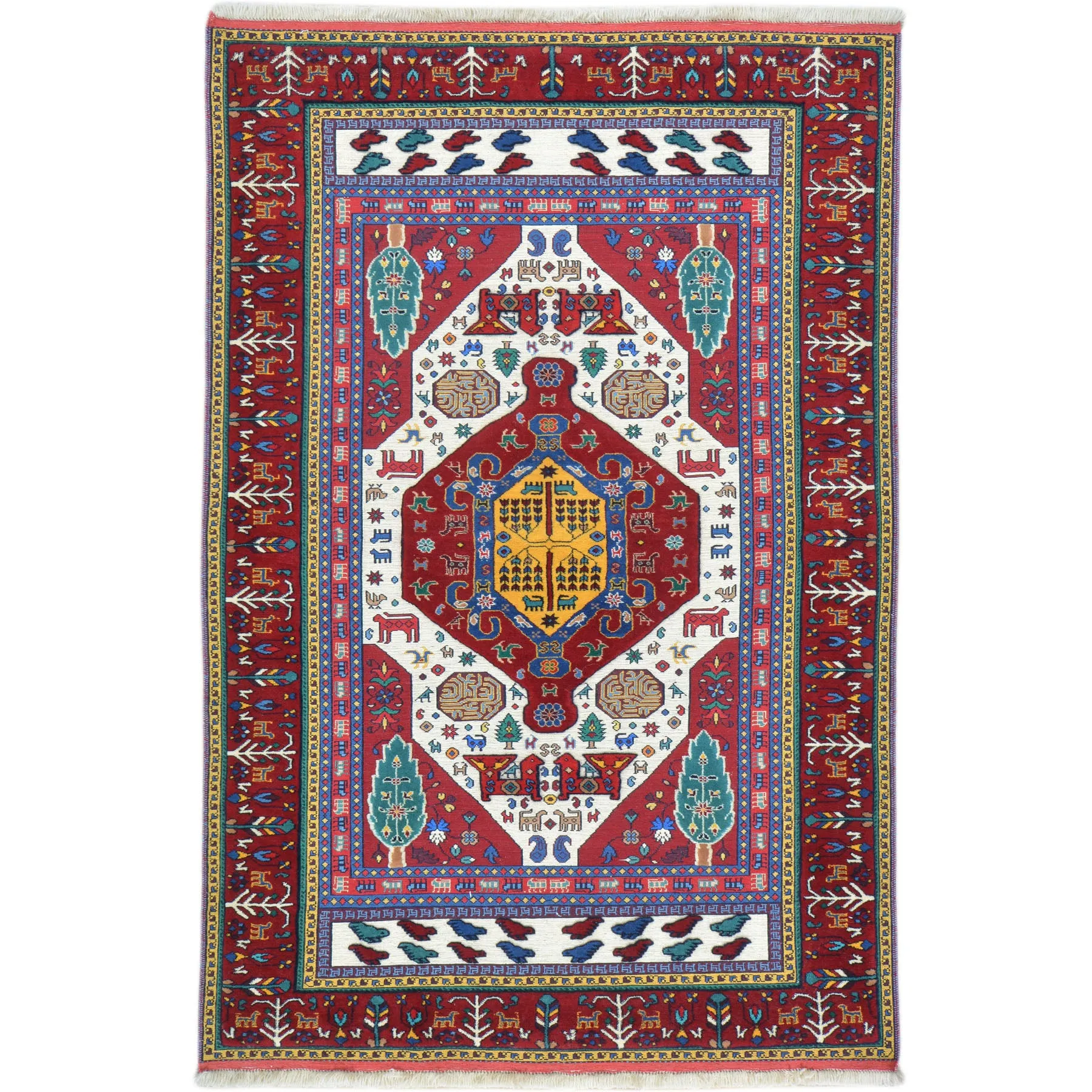 Special Tribal Handmade Hand-Knotted Sumack Wool Rug (Size 4.3 X 6.3) Cwral-9630