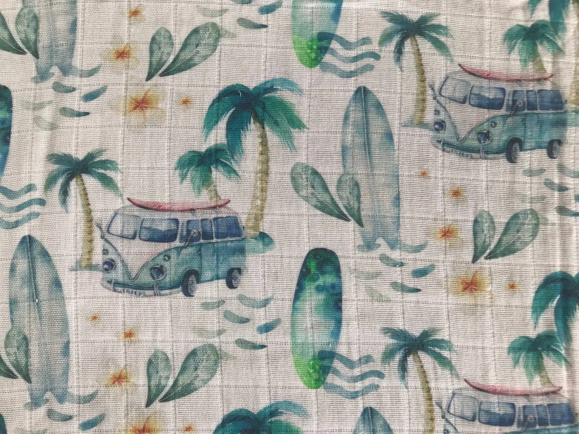 Swaddle Muslin Blanket - VW BUS blue surfboard