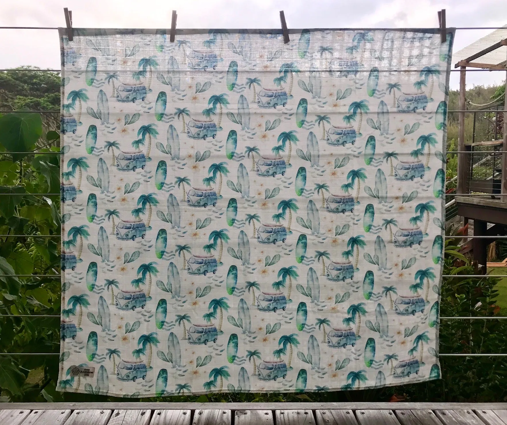 Swaddle Muslin Blanket - VW BUS blue surfboard