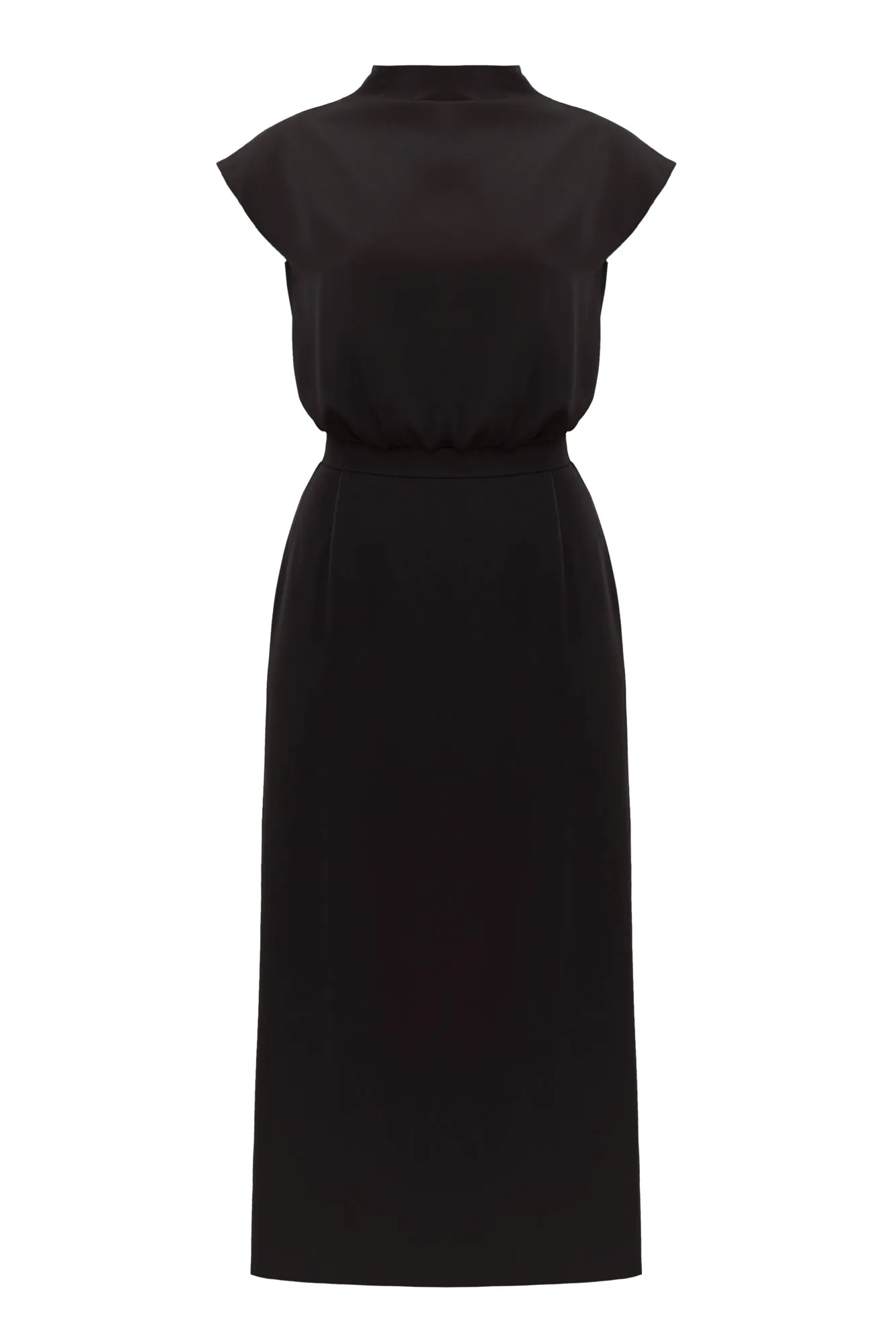 TESSA black short kimono sleeves elegant midi dress