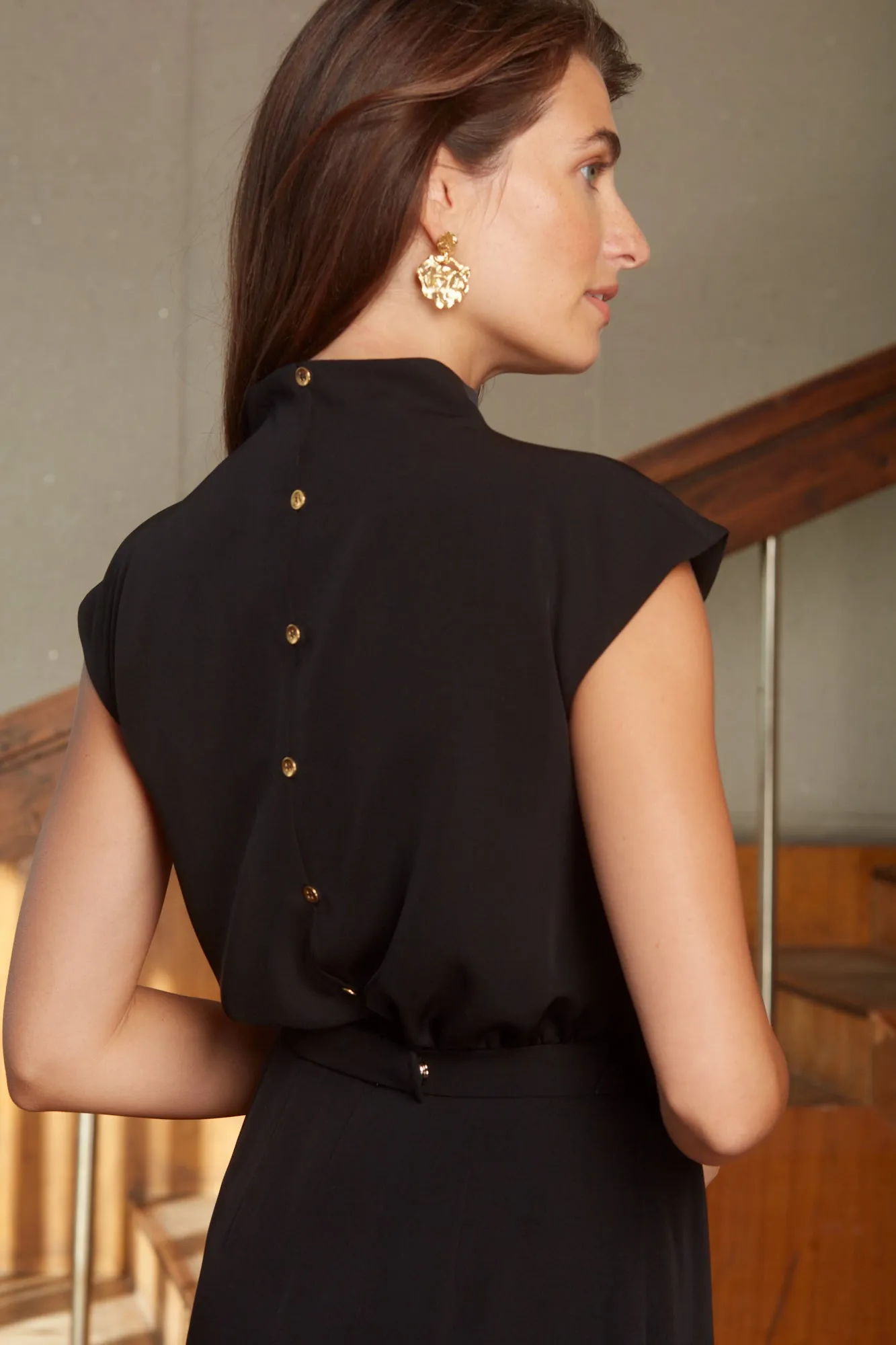 TESSA black short kimono sleeves elegant midi dress