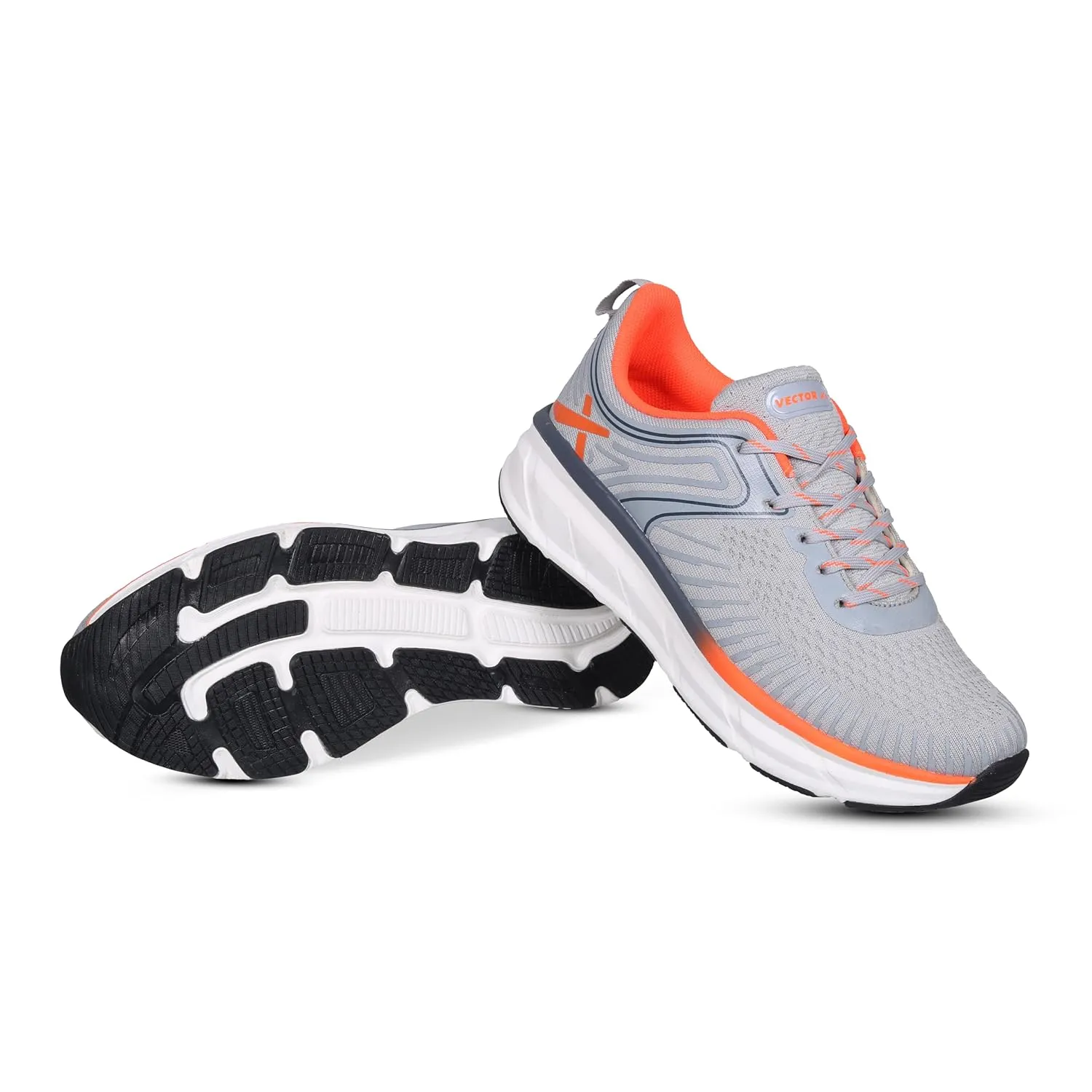 Vector X Stride Jogging Shoe, Grey/Orange | Lightweight Sports Shoes for Men | Comfortable Trainers for Running, Walking & Gym