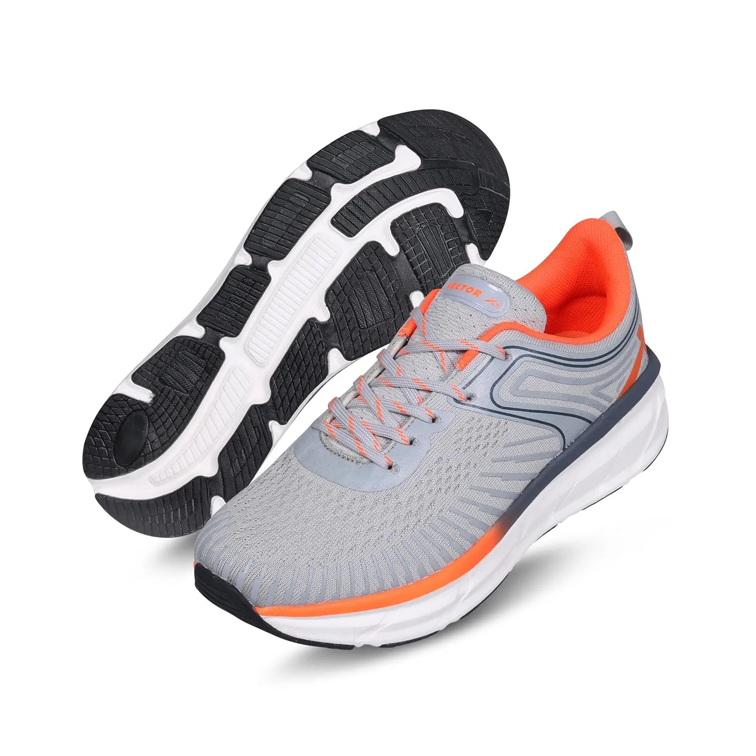 Vector X Stride Jogging Shoe, Grey/Orange | Lightweight Sports Shoes for Men | Comfortable Trainers for Running, Walking & Gym