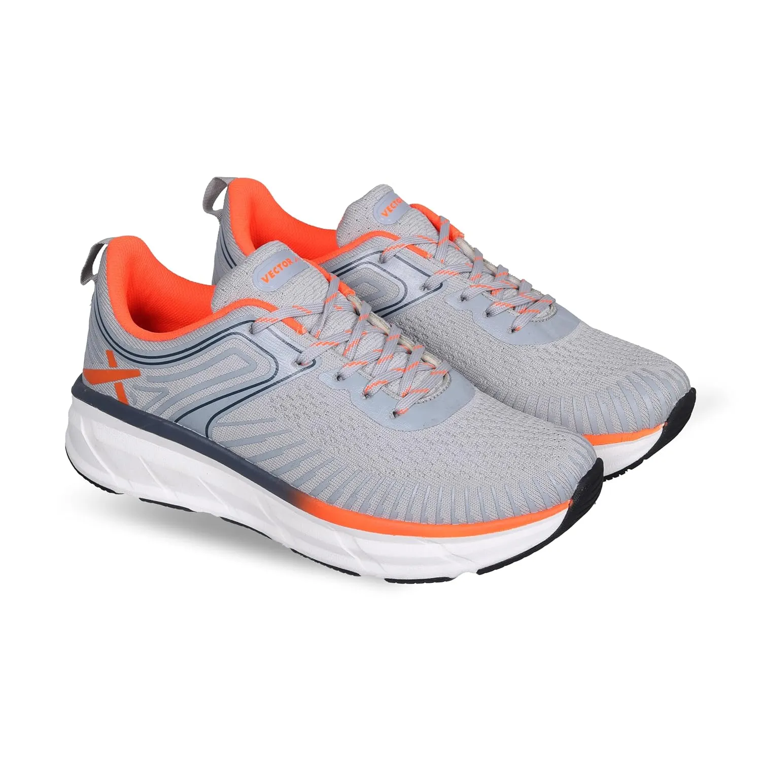 Vector X Stride Jogging Shoe, Grey/Orange | Lightweight Sports Shoes for Men | Comfortable Trainers for Running, Walking & Gym
