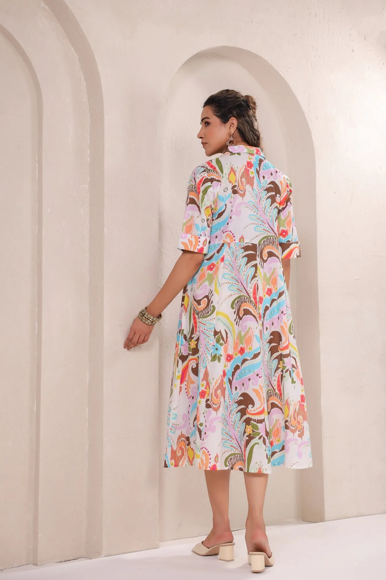 Vibrant Floral Paisley Midi Dress – Breezy & Elegant Summer Wear