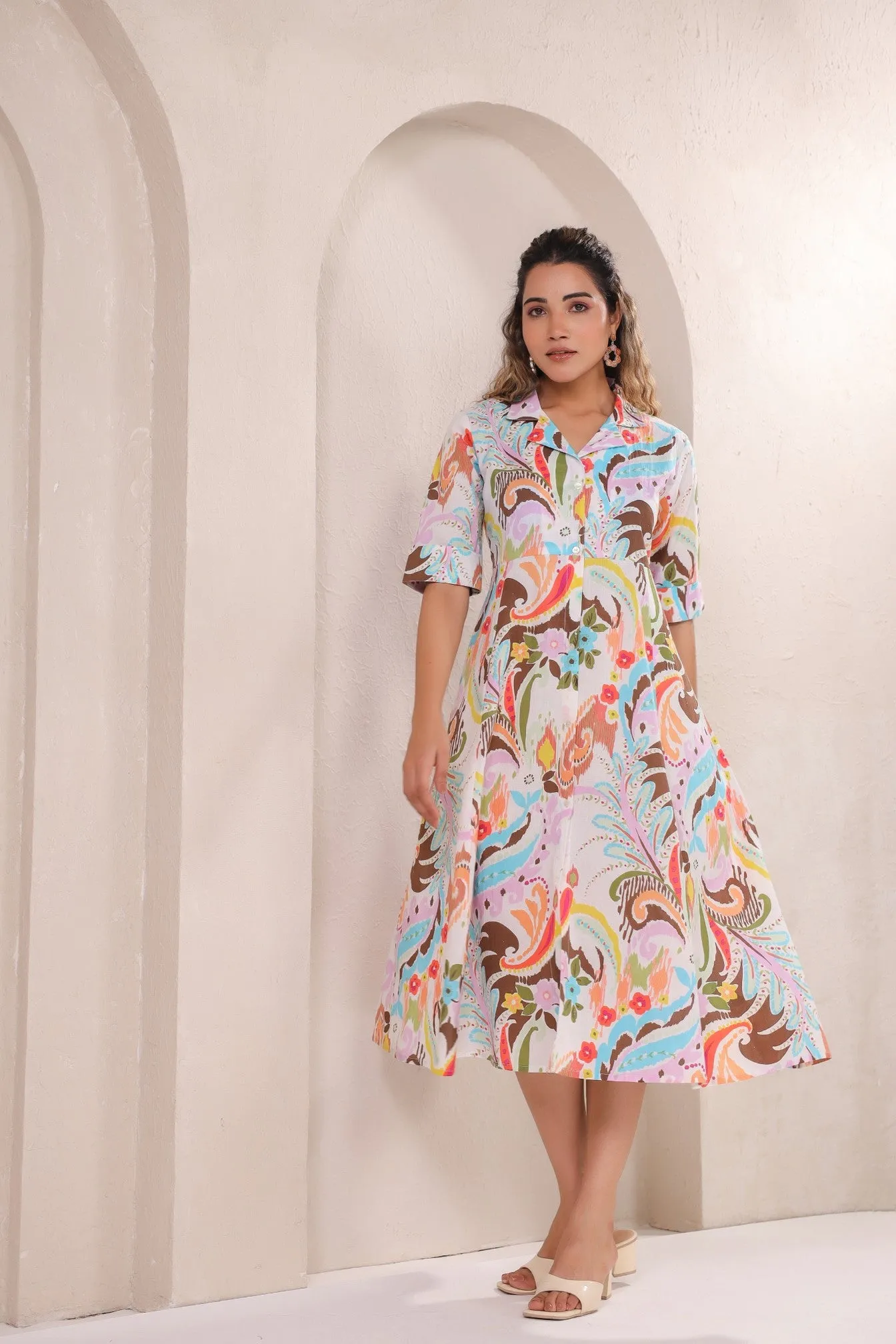 Vibrant Floral Paisley Midi Dress – Breezy & Elegant Summer Wear
