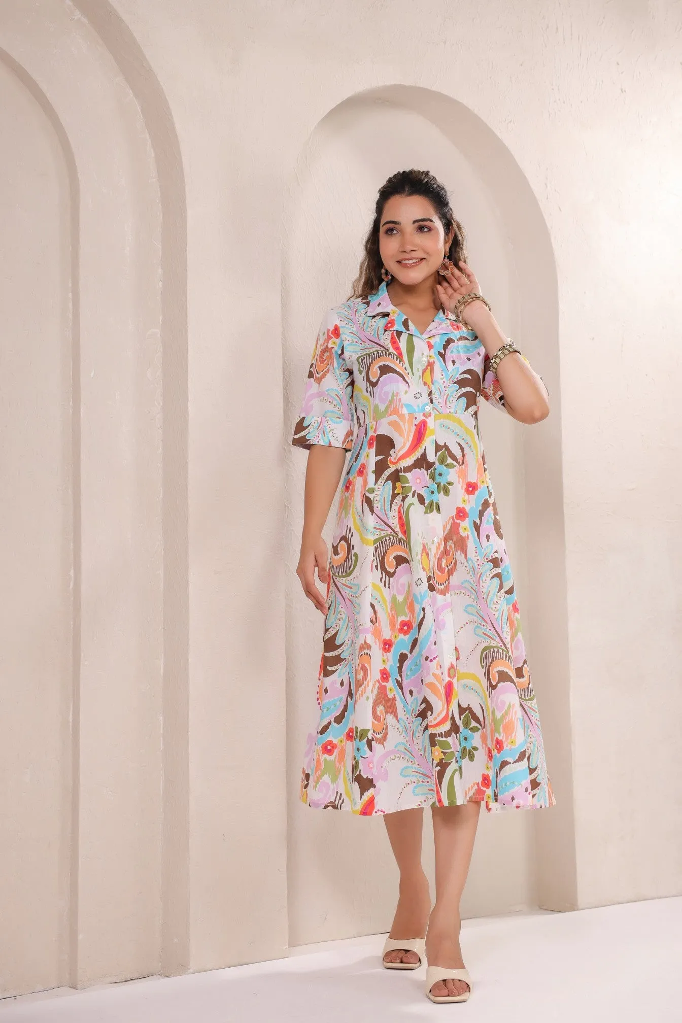 Vibrant Floral Paisley Midi Dress – Breezy & Elegant Summer Wear