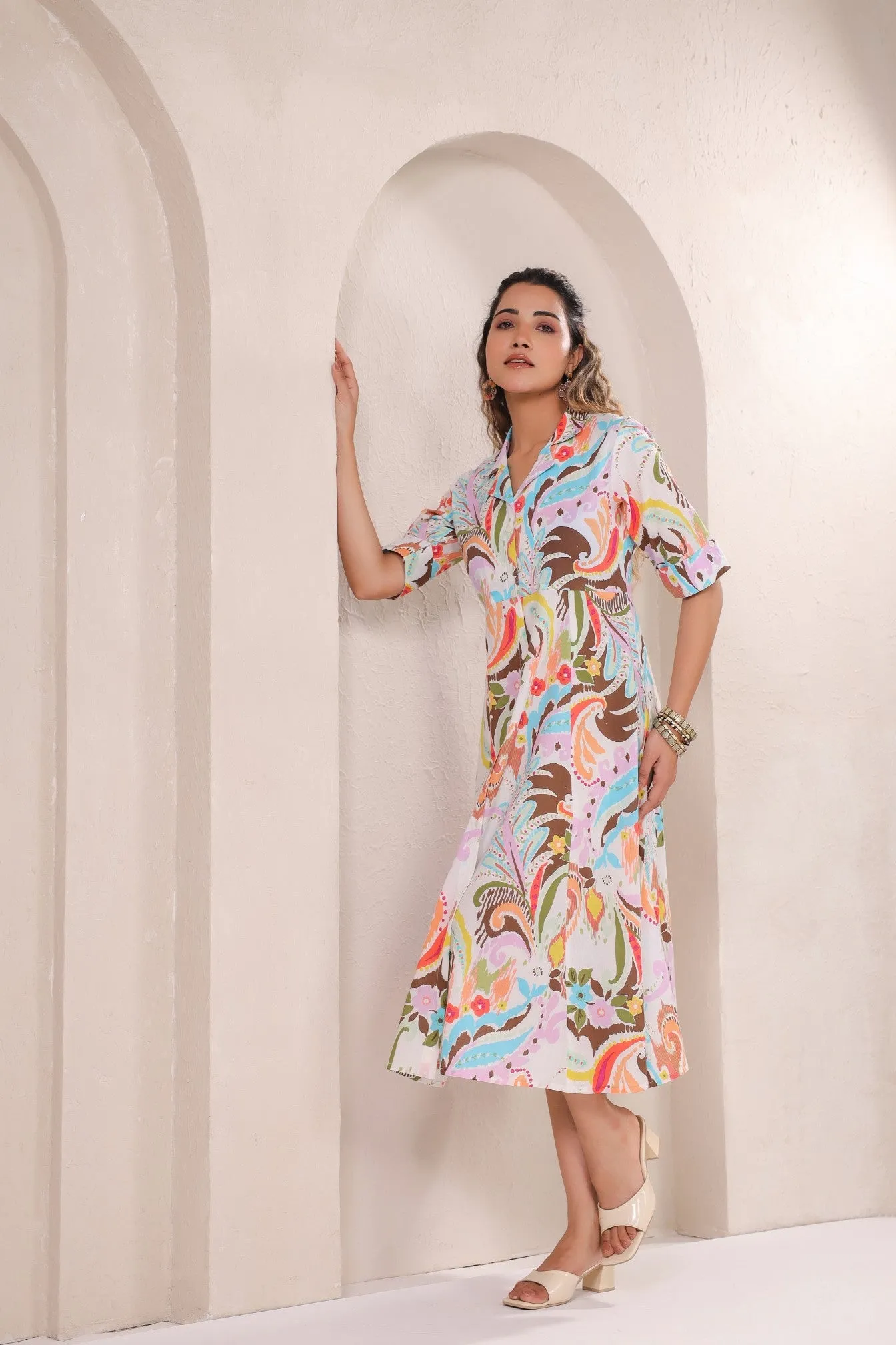 Vibrant Floral Paisley Midi Dress – Breezy & Elegant Summer Wear