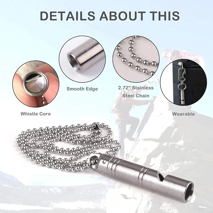 Whistle Emergency,Titanium Whistle Necklace Keychain Loud up to 120db,Emergency Survival Whistles for Kids Women Men,Safety Whistles for Camping Hiking