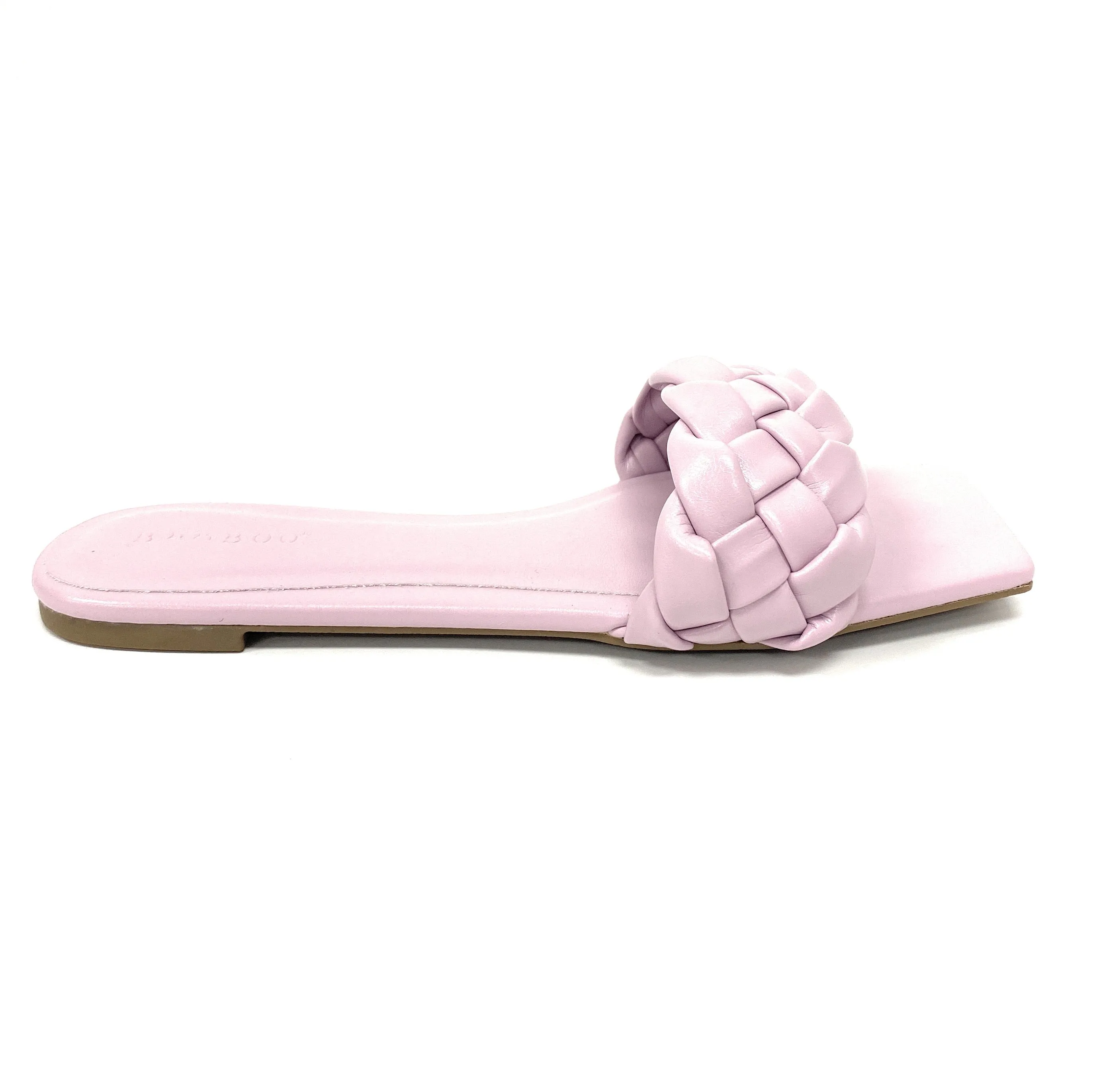Women flat weaved slide soft PU material Block-19