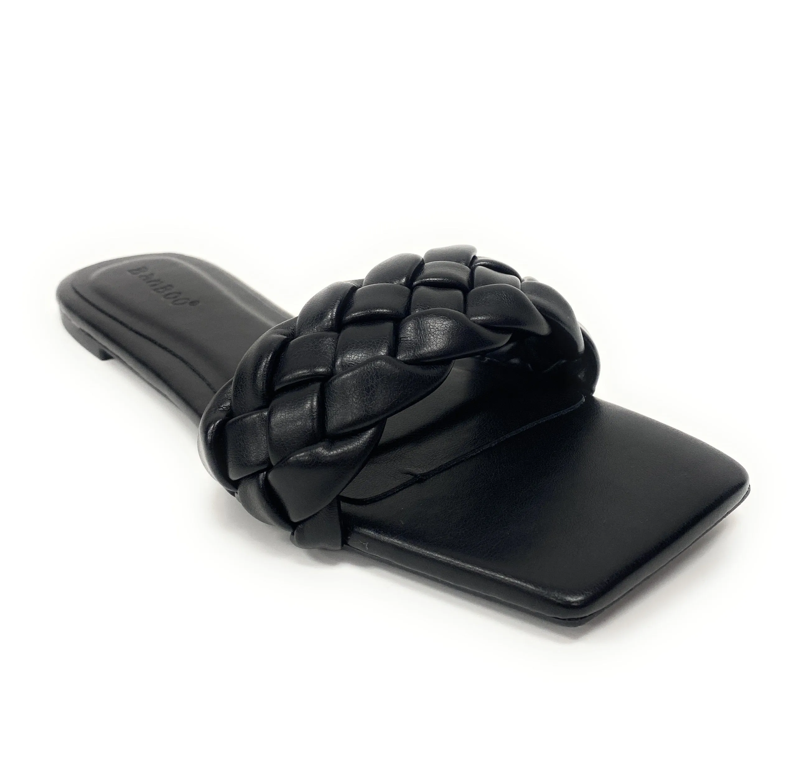 Women flat weaved slide soft PU material Block-19