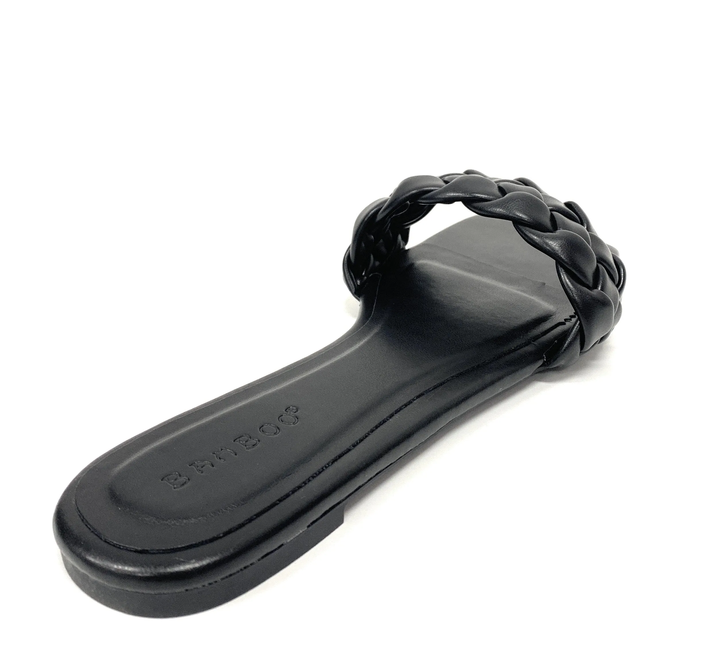 Women flat weaved slide soft PU material Block-19
