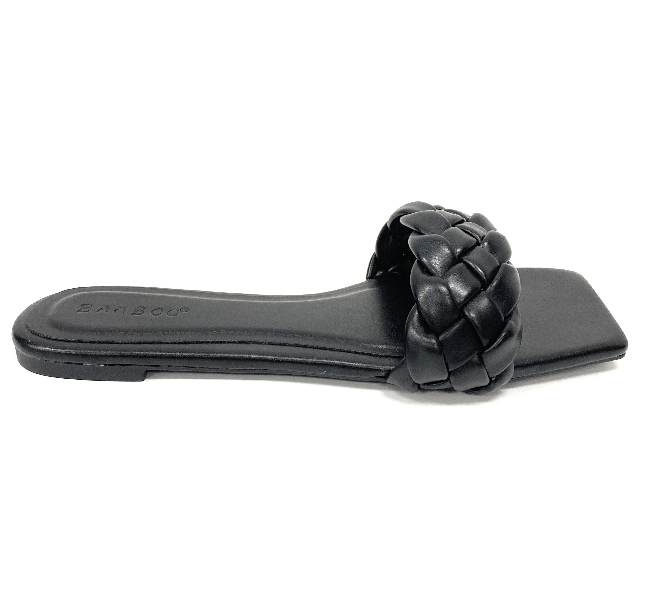 Women flat weaved slide soft PU material Block-19
