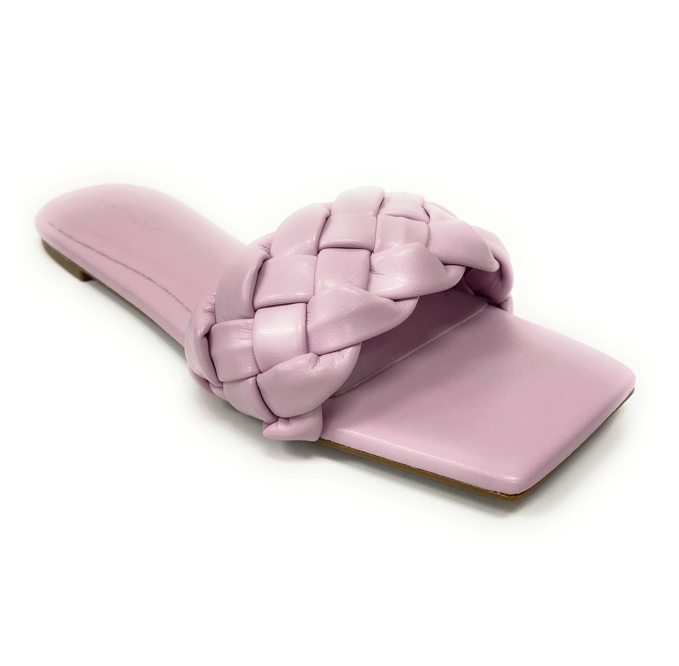 Women flat weaved slide soft PU material Block-19