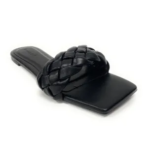 Women flat weaved slide soft PU material Block-19