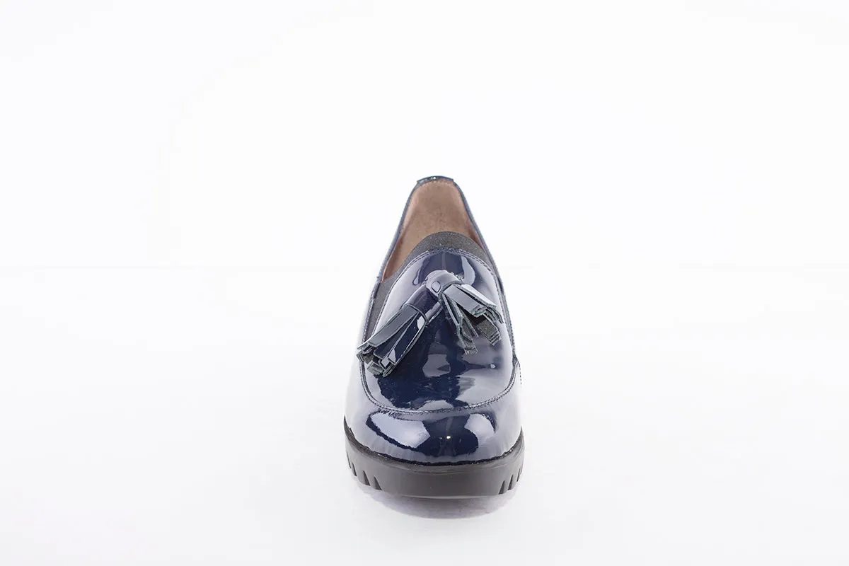 WONDERS - C-3342 LOW WEDGE SHOE - NAVY PATENT