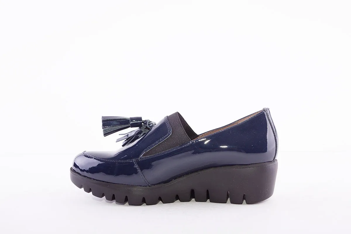 WONDERS - C-3342 LOW WEDGE SHOE - NAVY PATENT