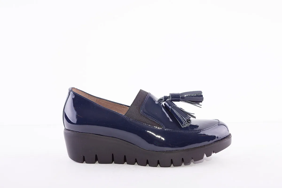 WONDERS - C-3342 LOW WEDGE SHOE - NAVY PATENT